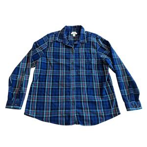 LLBean Mens Relaxed Fit Flannel Blue Plaid Long Sleeve XL Cotton Warm Lumberjack